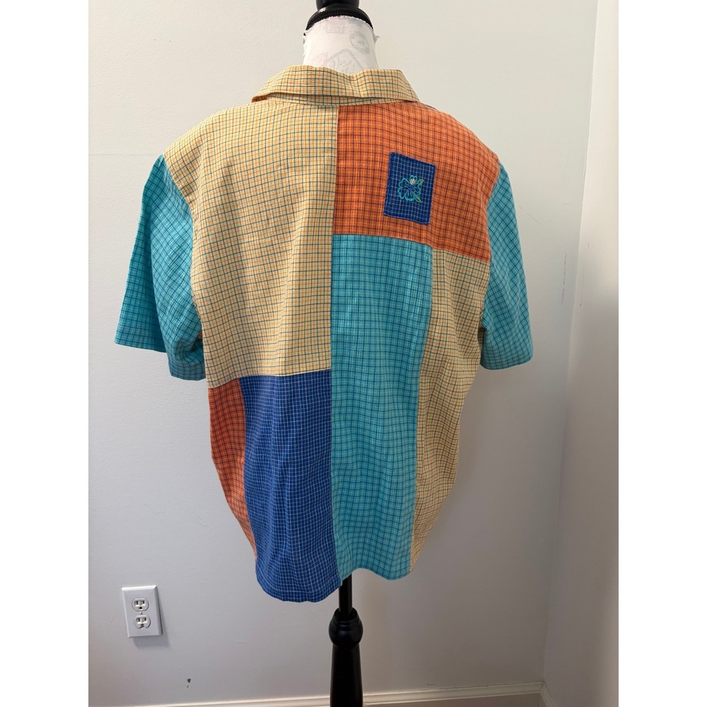 Koret Francisca Patchwork Shirt Women 18W Plaid Embroidered Button Down